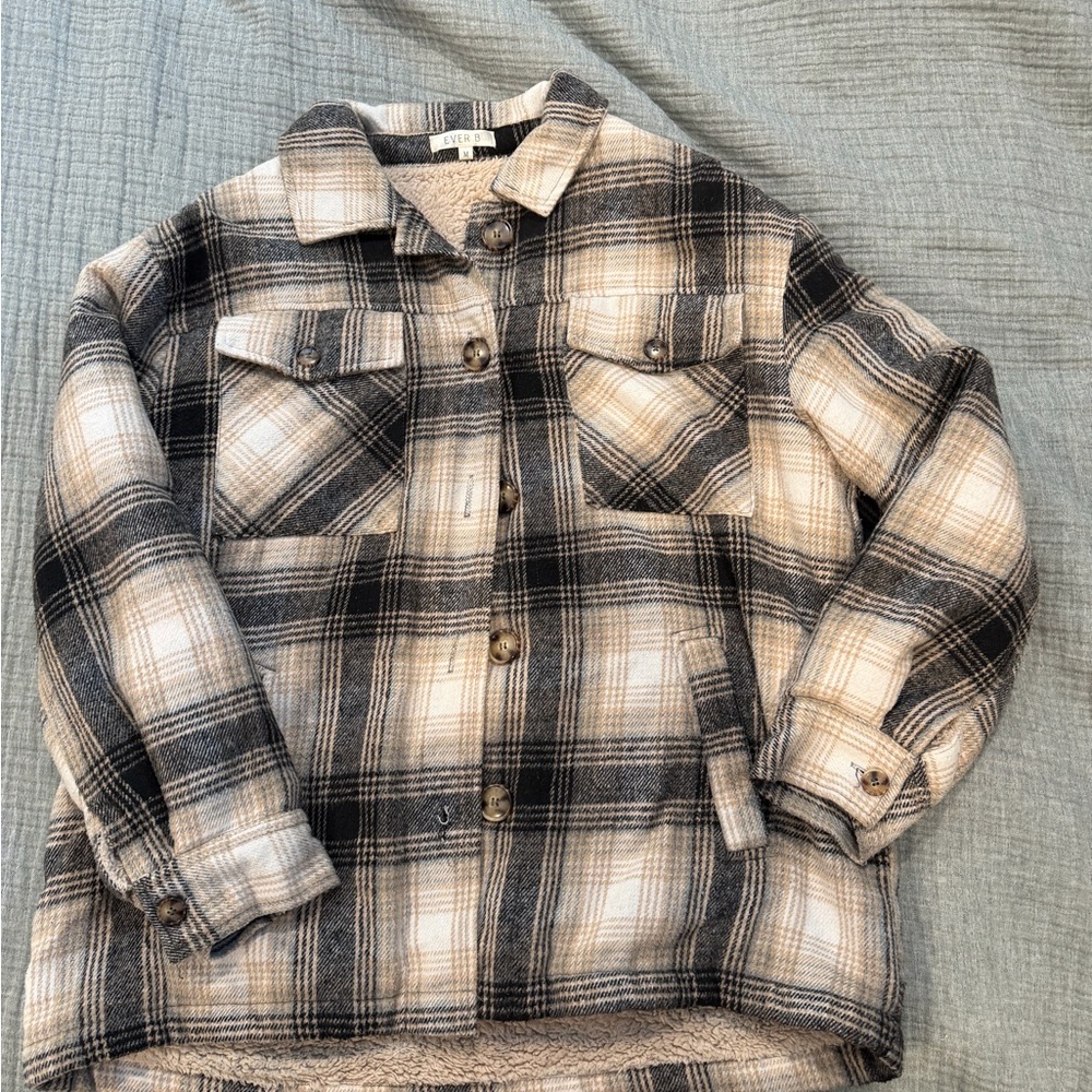 Evereve Plaid Button-Up Sweater - Black and Cream